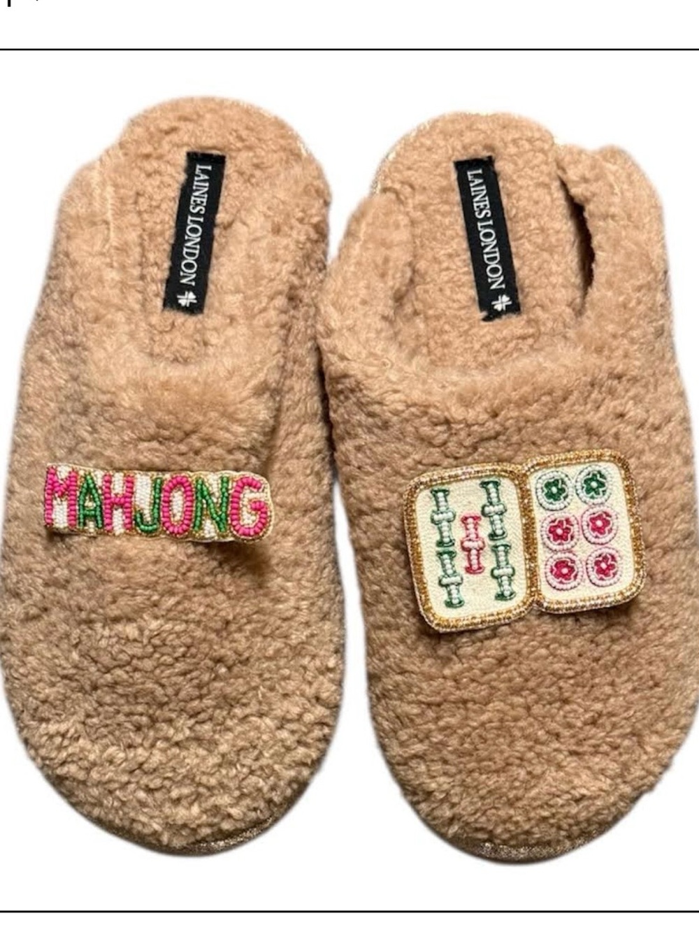 Mahjong Beige Sherpa slippers from Kitson Brand New Size Medium